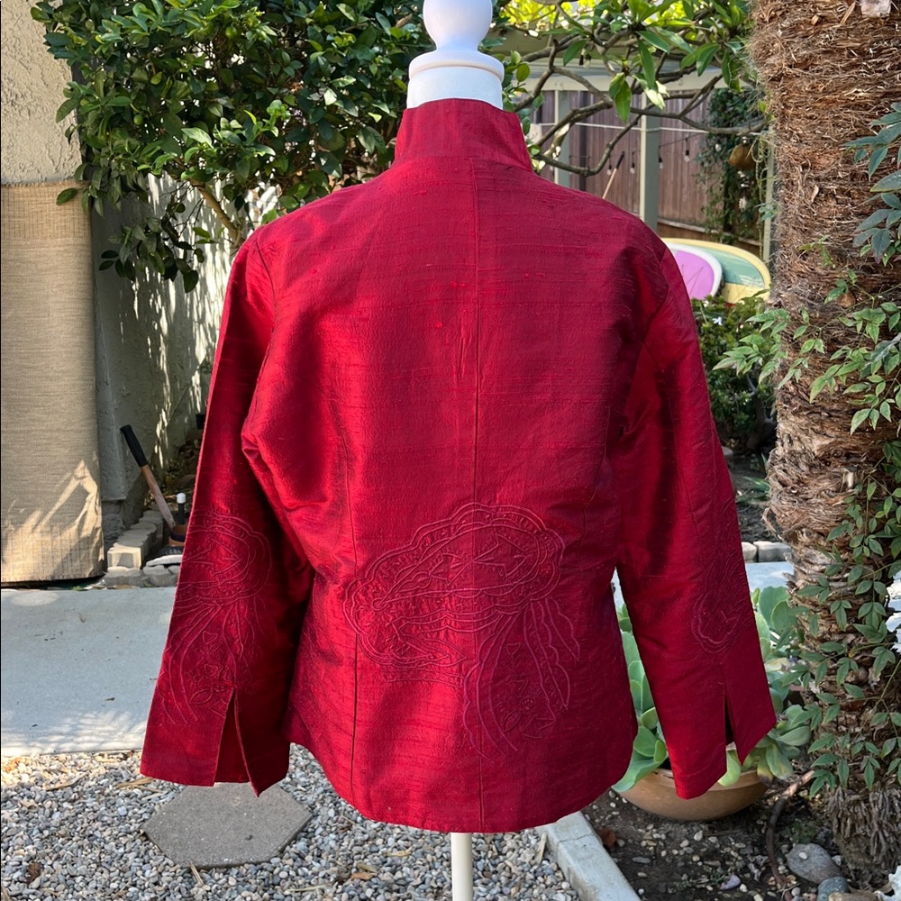 Silk 100% Elegant Red Women's Jacket Indian Embroidered Size S - Picture 4 of 9